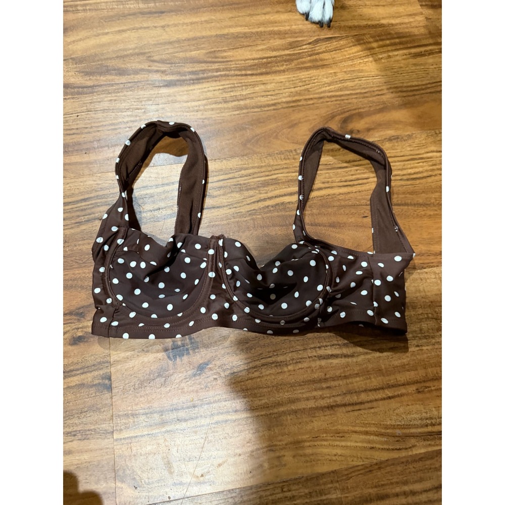 Retro Women Time and Tru Polka Dot Underwire Bikini Top M Brown White